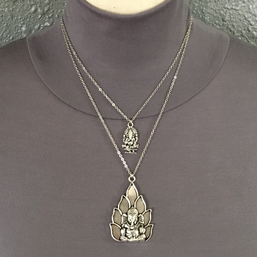 “Lucky Ganesh” Silver Hindu Elephant God Handmade 2-Layer Adjustable Necklace - Picture 6 of 15
